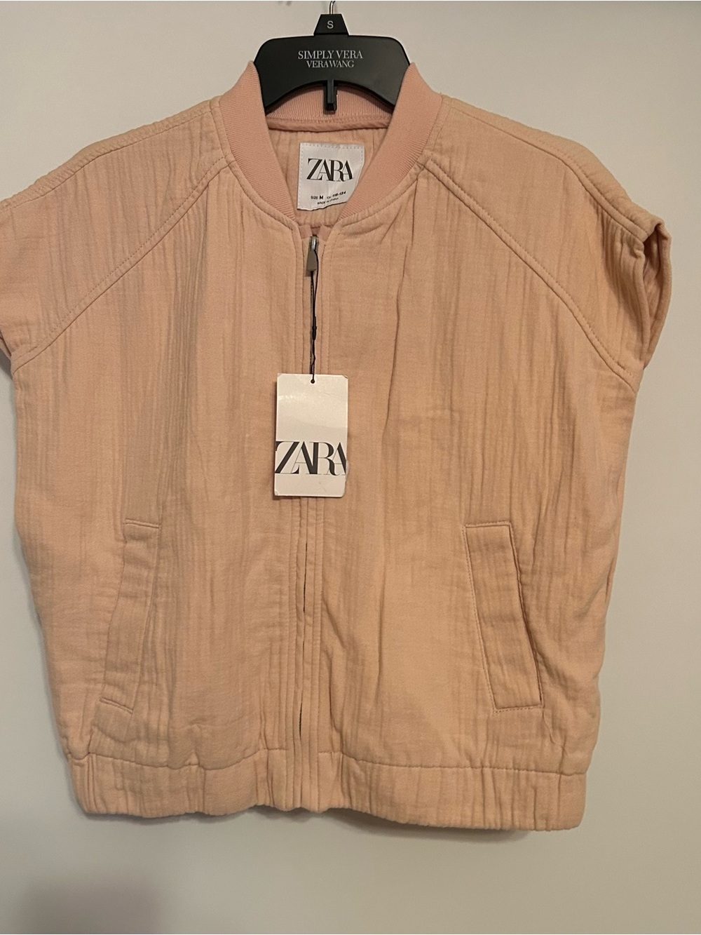 ZARA Blush Pink Short-Sleeve Bomber Top